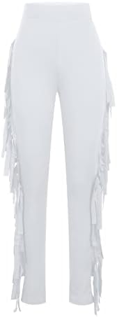 Firzero Womens Fringe Pants Casual High Waist Bodycon Side Tassel Pants