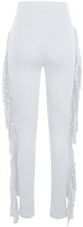 Firzero Womens Fringe Pants Casual High Waist Bodycon Side Tassel Pants