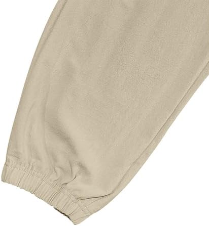 WENKOMG1 Mens Elastic Waist Drawstring Linen Cargo Pants for Casual Summer