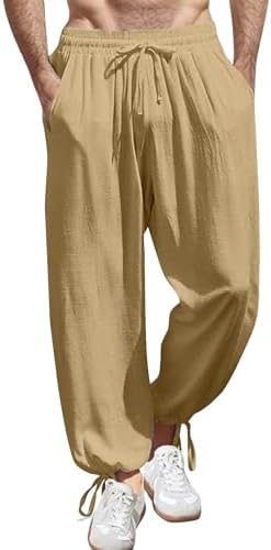 WENKOMG1 Mens Breathable Linen Ankle Length Pants