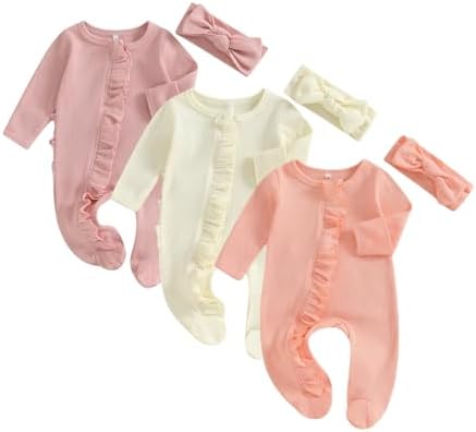Merqwadd Baby Girl Pajama Footies 3-Pack