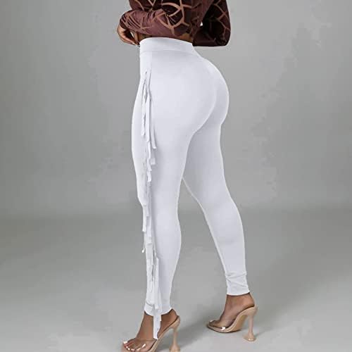 Firzero Womens Fringe Pants Casual High Waist Bodycon Side Tassel Pants