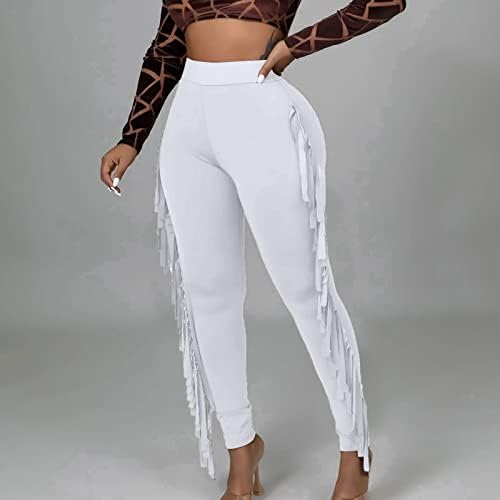 Firzero Womens Fringe Pants Casual High Waist Bodycon Side Tassel Pants