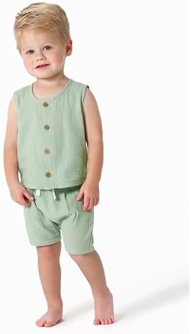 MABABY Toddler Boys 2PCS Cotton Gauze Short Set
