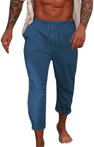 Elastic Waist Cotton Linen Pants for Men