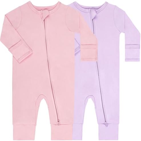 GIUBY 100 Cotton Sleepers Pajamas for Baby with Zipper and Mittens
