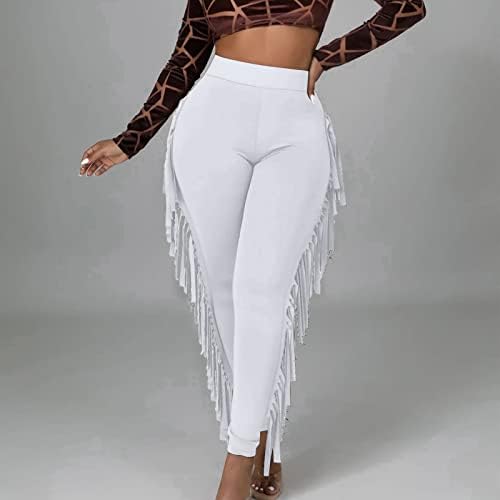 Firzero Womens Fringe Pants Casual High Waist Bodycon Side Tassel Pants