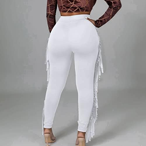 Firzero Womens Fringe Pants Casual High Waist Bodycon Side Tassel Pants