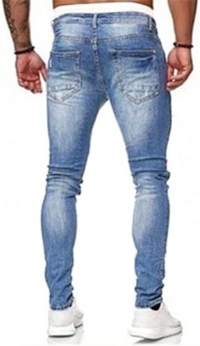 HUNGSON Mens Blue Ripped Slim Fit Jeans
