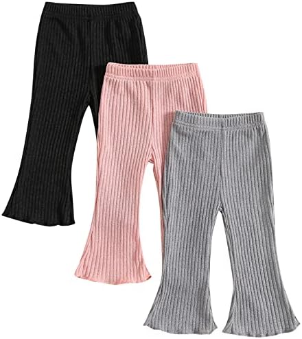 Flared Ribbed Flage pants for Baby Girls - Set of 3
