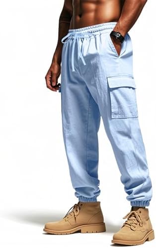 Mens Elastic Waist Cargo Pants