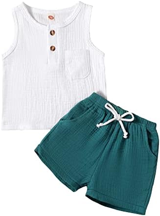 MABABY Toddler Boys 2PCS Cotton Gauze Short Set