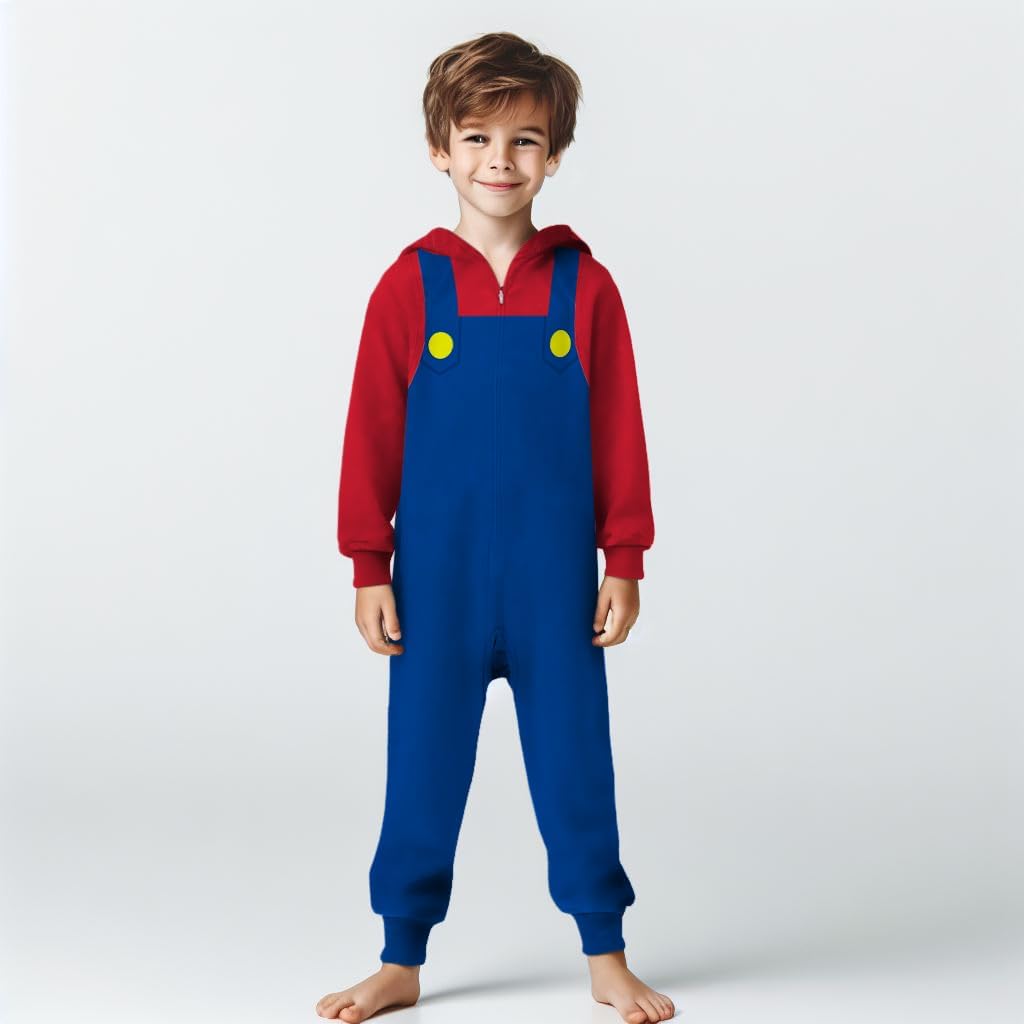Cool Mario Onesie Pajamas for Boys Sleepwear with Hood Kids ChristmasHalloween Gift