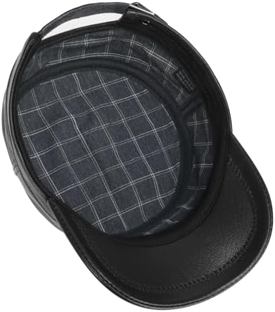 VOBOOM Leather Adjustable Flat Top Cap for Men - Military Style
