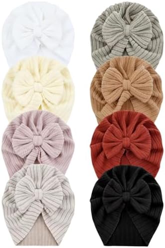 8-Piece Baby Turban Hats with Big Bow for Girls Boys