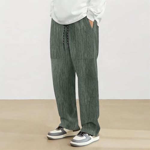 Mens Pique Corduroy Pants Casual Bark Pattern Looser Fit