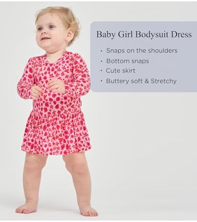 EASWEET Baby Girl Bodysuit Dress - Bamboo Viscose Long Sleeve Romper for Infants