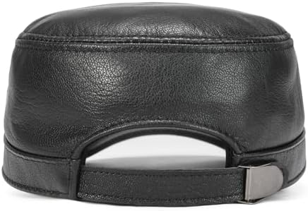 VOBOOM Leather Adjustable Flat Top Cap for Men - Military Style
