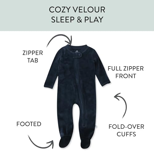 HonestBaby Unisex Baby Velour Sleep Play Footed One-Piece Pajama Sleepers