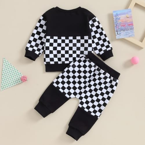 Fall Winter Toddler Baby Checkered Sweatsuit