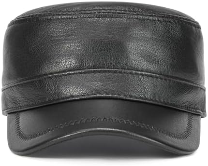 VOBOOM Leather Adjustable Flat Top Cap for Men - Military Style