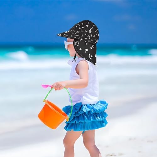 Toddler Sun Hat Musical Notes Black White