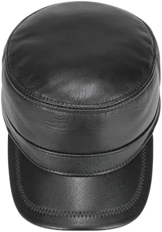 VOBOOM Leather Adjustable Flat Top Cap for Men - Military Style