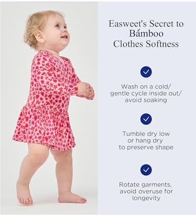 EASWEET Baby Girl Bodysuit Dress - Bamboo Viscose Long Sleeve Romper for Infants