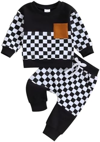 Fall Winter Toddler Baby Checkered Sweatsuit