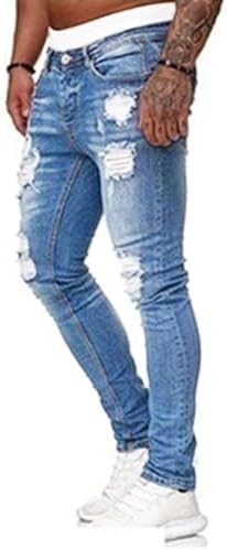 HUNGSON Mens Blue Ripped Slim Fit Jeans
