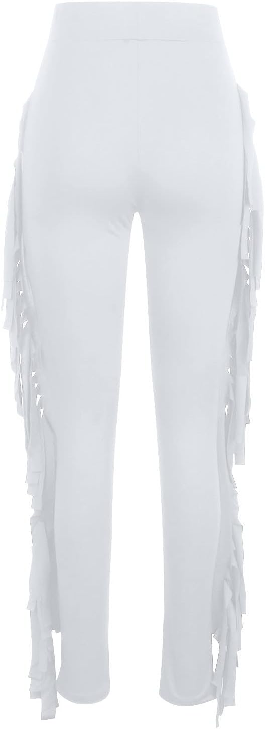 Firzero Womens Fringe Pants Casual High Waist Bodycon Side Tassel Pants