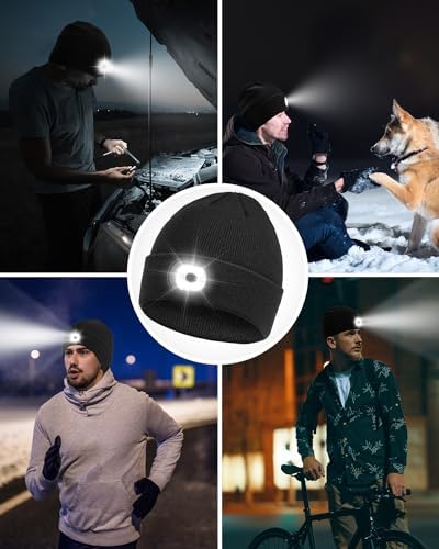 Beanie Headlamp - Dad Gift for Men Rechargeable Hands-Free Winter Lights