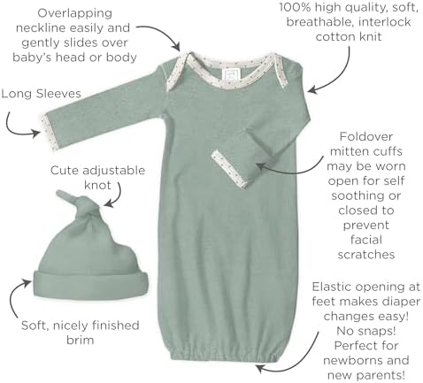 SwaddleDesigns Soft Cotton Baby Gown for Newborn 0-3 Months