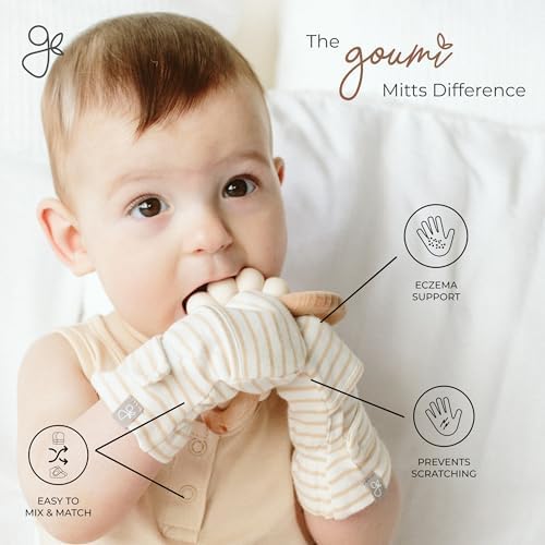 Goumikids Viscose Bamboo Cotton Anti-Scratch Staying-On Mittens for Babies