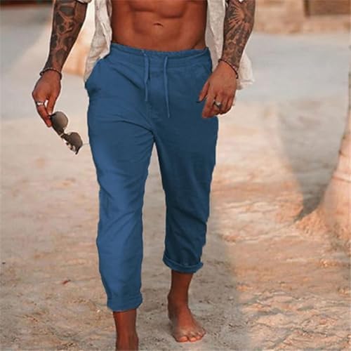 Elastic Waist Cotton Linen Pants for Men