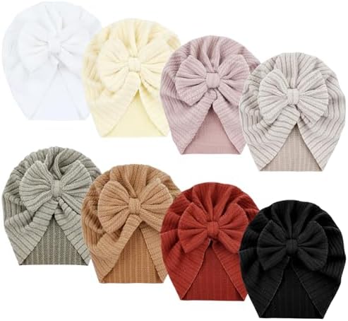 8-Piece Baby Turban Hats with Big Bow for Girls Boys