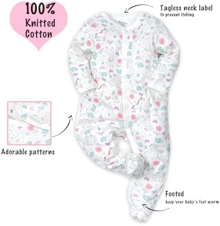 babies girls cotton footies multi pack long sleeve one-piece jumpsuit