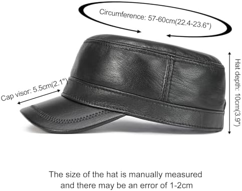 VOBOOM Leather Adjustable Flat Top Cap for Men - Military Style