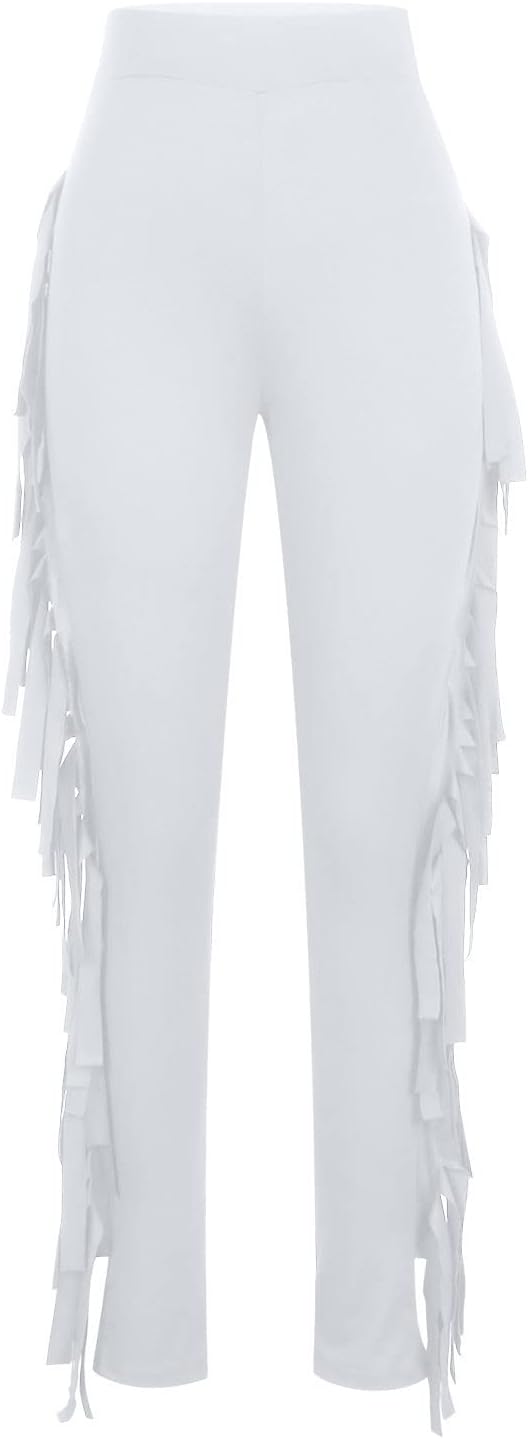 Firzero Womens Fringe Pants Casual High Waist Bodycon Side Tassel Pants
