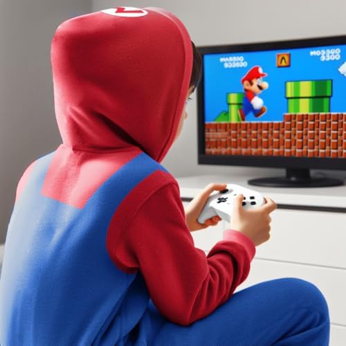 Cool Mario Onesie Pajamas for Boys Sleepwear with Hood Kids ChristmasHalloween Gift