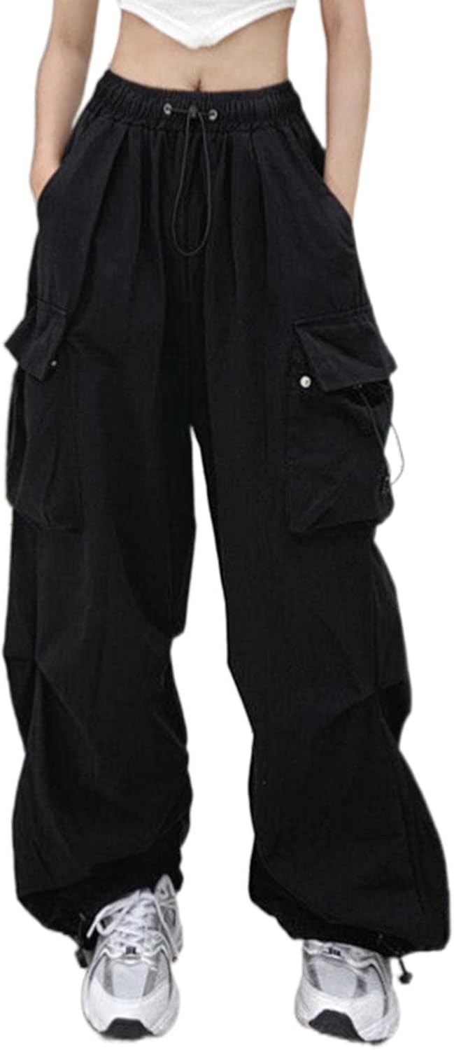 High Waist Women Cargo Pants Plus Size Wide Leg Drawstring