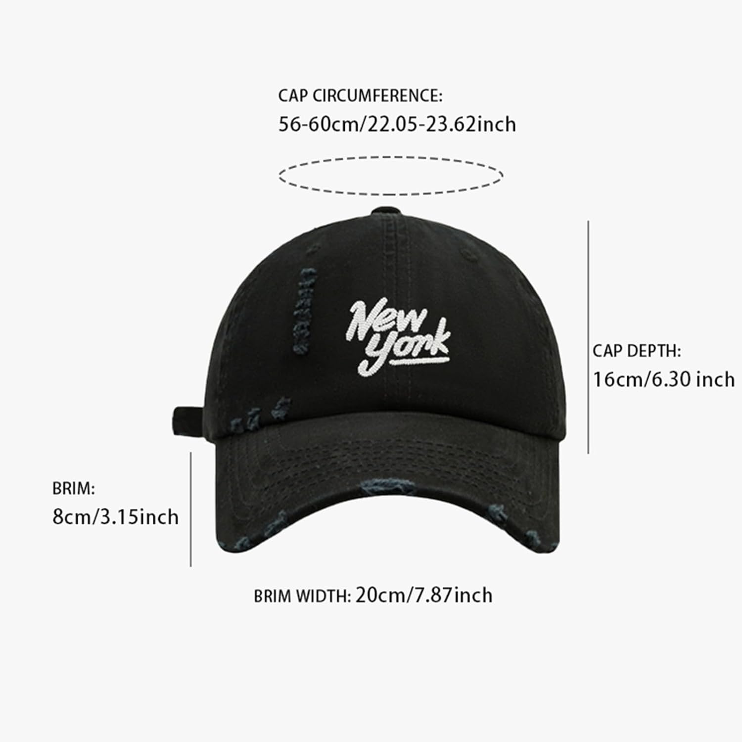 Ripped Embroidered Letter Cap Boys Visor Baseball Hat