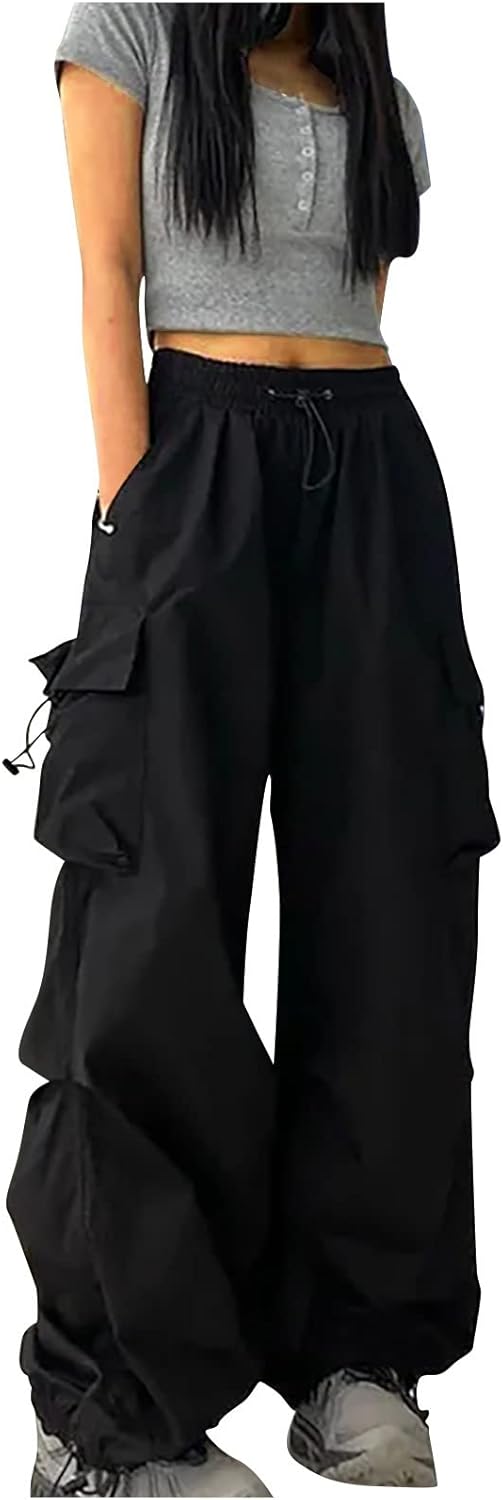 Women Cargo Pants with Pockets and Elastic Waist