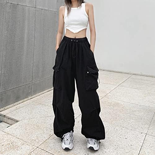 High Waist Women Cargo Pants Plus Size Wide Leg Drawstring