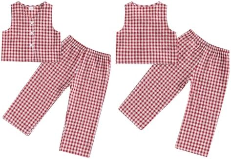 Emmababy Plaid Toddler Girl V-Neck Crop Blazer Vest Wide Leg Pants Set