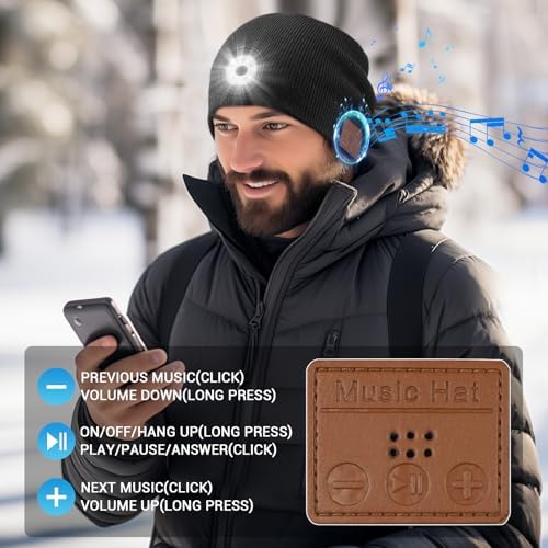 Mood Pie Bluetooth Beanie with Light Music Headlamp Built-in Speaker Mic
