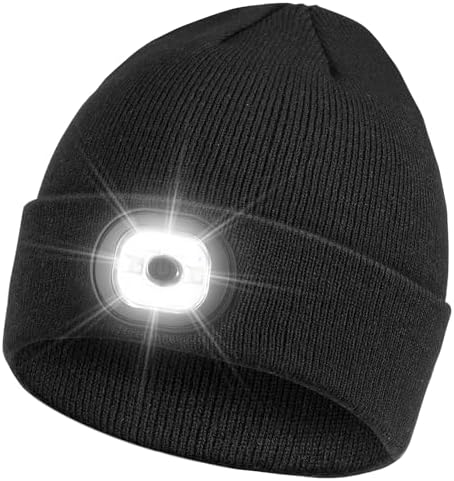 Beanie Headlamp - Dad Gift for Men Rechargeable Hands-Free Winter Lights