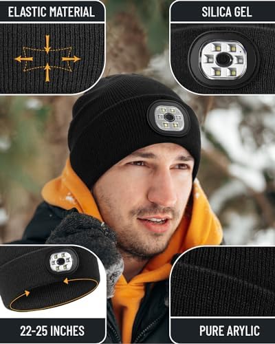Beanie Headlamp - Dad Gift for Men Rechargeable Hands-Free Winter Lights
