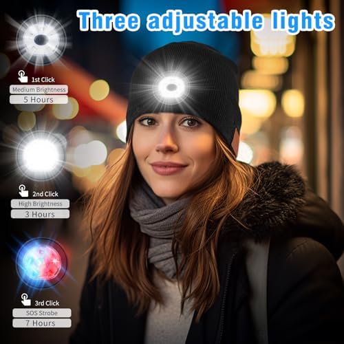 Mood Pie Bluetooth Beanie with Light Music Headlamp Built-in Speaker Mic
