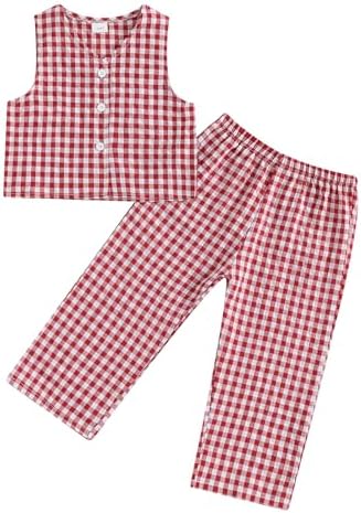 Emmababy Plaid Toddler Girl V-Neck Crop Blazer Vest Wide Leg Pants Set